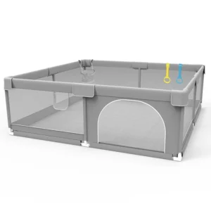 Light Gray Baby Playpen w/Pull Ring Barrier Fence