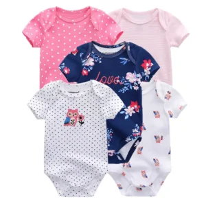 5 Piece 100% Cotton Soft Newborn Bodysuit Set