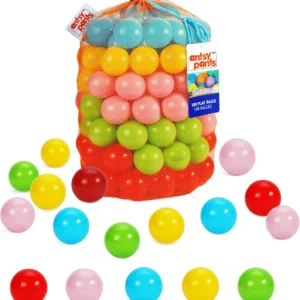 100 Plastic Ball Pit Balls, 5 Colors, Storage Bag