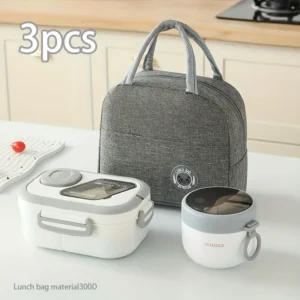3pcs Insulated Bag with Bento Box Cup & Tableware