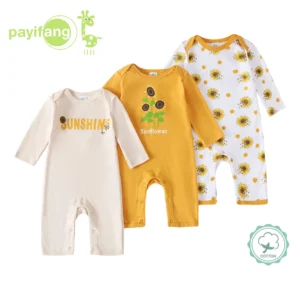 3-Pk Long-Sleeve Cotton Crew Neck Onesie Rompers