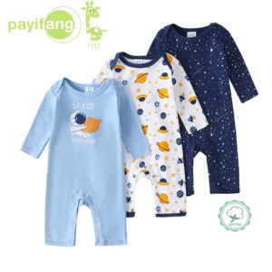 3-Pack Long-Sleeve 100% Cotton Crew Neck Rompers